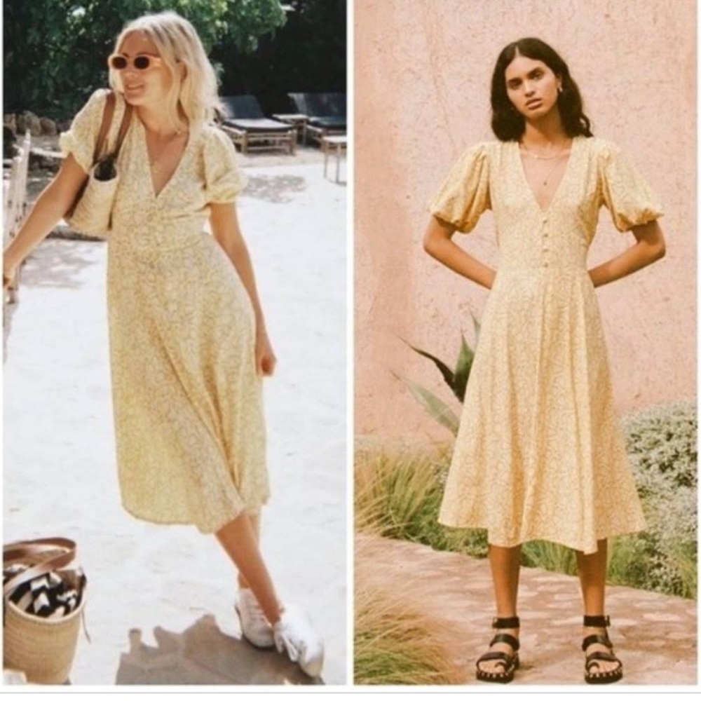 Faithfull the Brand Yellow Snakeskin Midi Dress Size 4
